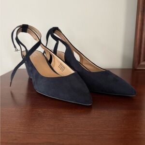 Market & Spruce Navy Slingback Wedge Heels Size 8.5
